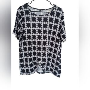 Como Black, Black,White Houndstooth Women's Blouse SZ XL